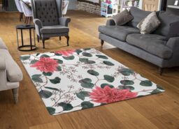 Benjamin Tate Design Red Flowers Green Leaves Rug in Natural - Size: Large - thumbnail 2