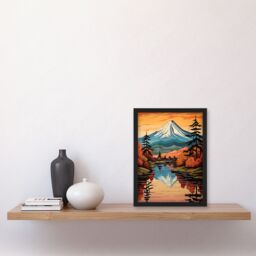 Artery8 Mount Fuji Reflecting In Lake Kawaguchi Waters Oil Painting Autumn In Japan Sacred Volcano Mountain Art Print Framed Poster Wall Decor - thumbnail 4