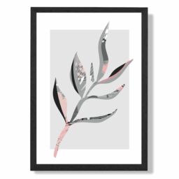 ARTZE Papyrus Leaf Grey & Pink Boho Botanical Framed Print SIZE: A2 with Black Frame - Size: A4 - thumbnail 1