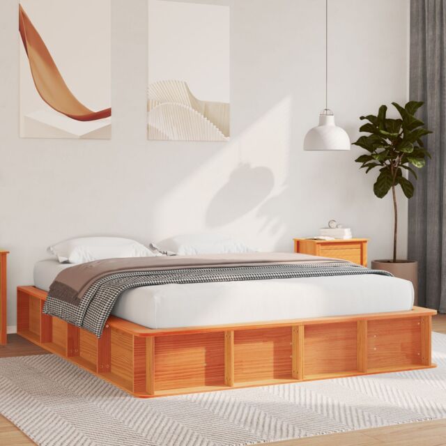 Berkfield Home Bed Frame with Lift-up Storage, Wax Brown, 150 x 200 cm, Solid Pine Wood in Brown - Size: 150 x 200 cm - image 1