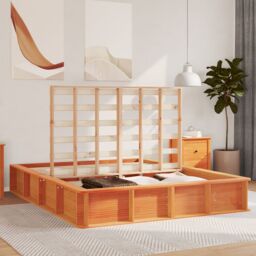 Berkfield Home Bed Frame with Lift-up Storage, Wax Brown, 150 x 200 cm, Solid Pine Wood in Brown - Size: 150 x 200 cm - thumbnail 4