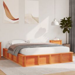 Berkfield Home Bed Frame with Lift-up Storage, Wax Brown, 150 x 200 cm, Solid Pine Wood in Brown - Size: 150 x 200 cm - thumbnail 1