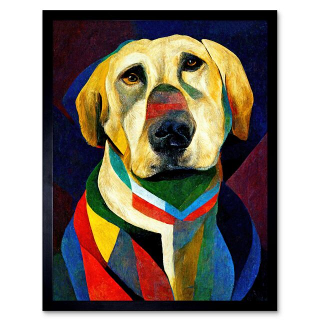 "Artery8 Wall Art Print Kandinsky's Dog Abstract Multi-Coloured Oil Painting Art Framed in Black - Size: W12"" x H16""" - image 1