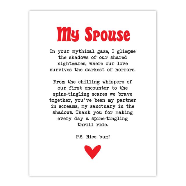 "Artery8 Love Poem Horror Fan Spouse Romantic Poetry Fun Wall Art Print in White - Size: W24"" x H32""" - image 1