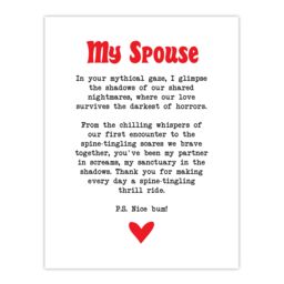 "Artery8 Love Poem Horror Fan Spouse Romantic Poetry Fun Wall Art Print in White - Size: W24"" x H32""" - thumbnail 1