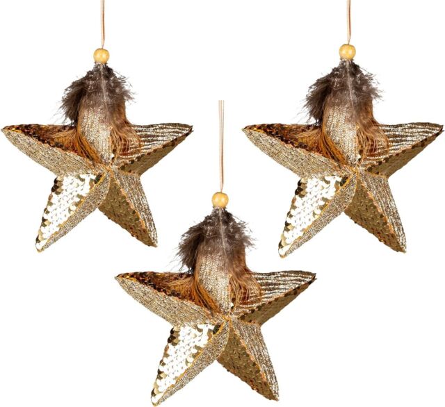 Shatchi 15cm Gold Star - 3Pcs Christmas Hanging Decorations - image 1
