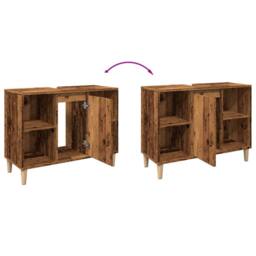 Berkfield Home Bathroom Cabinet Old Wood 80x33x60 cm Engineered Wood in Brown - Size: 80 x 33 x 60 cm - thumbnail 8