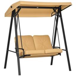 OUTSUNNY 2 Seater Garden Outdoor Swing Chair Hammock w/ Steel Frame in Yellow - thumbnail 2