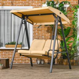 OUTSUNNY 2 Seater Garden Outdoor Swing Chair Hammock w/ Steel Frame in Yellow - thumbnail 1