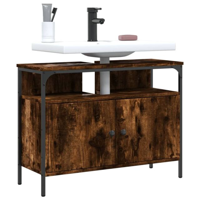 Berkfield Home Bathroom Sink Cabinet Smoked Oak 80x30x60 cm Engineered Wood in Brown - Size: 80 x 30 x 60 cm - image 1