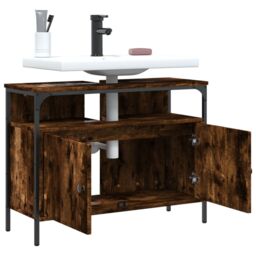 Berkfield Home Bathroom Sink Cabinet Smoked Oak 80x30x60 cm Engineered Wood in Brown - Size: 80 x 30 x 60 cm - thumbnail 4