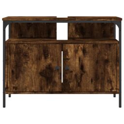 Berkfield Home Bathroom Sink Cabinet Smoked Oak 80x30x60 cm Engineered Wood in Brown - Size: 80 x 30 x 60 cm - thumbnail 5