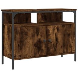 Berkfield Home Bathroom Sink Cabinet Smoked Oak 80x30x60 cm Engineered Wood in Brown - Size: 80 x 30 x 60 cm - thumbnail 2