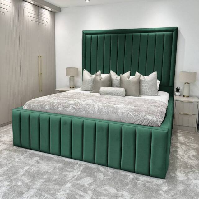 Living Comfort Bedz Hampton Slatted Base Upholstered Bed with 54-Inch panel Headboard in Green - Size: Single - image 1