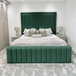 Living Comfort Bedz Hampton Slatted Base Upholstered Bed with 54-Inch panel Headboard in Green - Size: Single - thumbnail 2