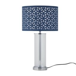 First Choice Lighting Aura - Chrome Table Lamp with Navy Blue Cut Out Shade in Silver