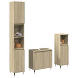 Berkfield Home 3 Piece Bathroom Furniture Set Sonoma Oak Engineered Wood in Light Tan - thumbnail 2