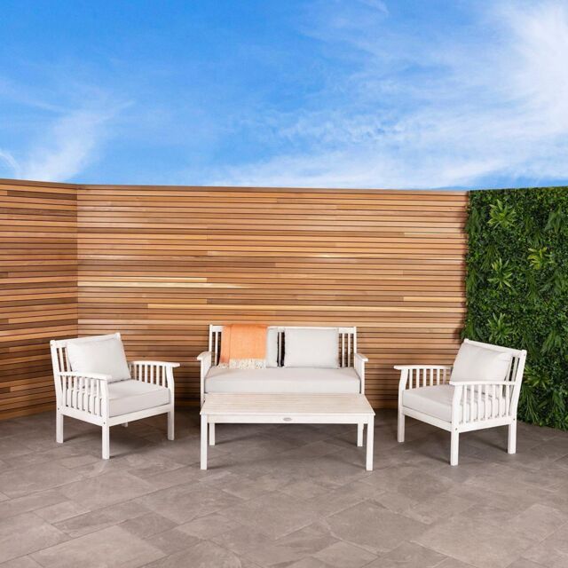 Charles Bentley Acacia White Washed 4 Piece Garden Outdoor Lounge Set in Natural - image 1