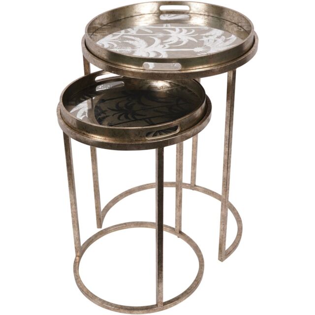 Libra Interiors Palm Tree Set Of 2 Side Tray Tables in Gold - image 1