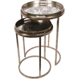 Libra Interiors Palm Tree Set Of 2 Side Tray Tables in Gold - thumbnail 1