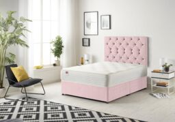 Somnior Premier Divan Bed with 24Cm Deep Mattress & Headboard In Plush Fabric in Pink - Size: Super King - thumbnail 1