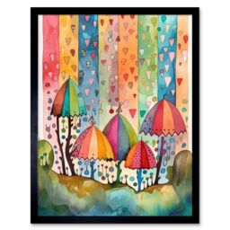 "Artery8 Wall Art Print Candy Land Rain Rainbow Folk Art Framed in Black - Size: W12"" x H16""" - thumbnail 1
