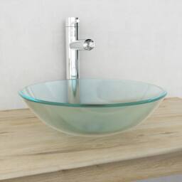 Berkfield Home Basin Tempered Glass 42 cm Frosted in White - thumbnail 2