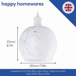 Happy Homewares Contemporary Designer Opal White Snowflake Glass Pendant Ceiling Lighting Shade - thumbnail 6