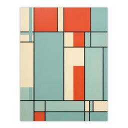 "Artery8 Wall Art Print Piet Mondrian Inspired Teal & Coral Abstract Geometry Artwork Poster - Size: W12"" x H16""" - thumbnail 1