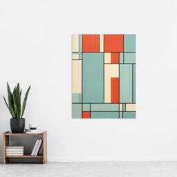"Artery8 Wall Art Print Piet Mondrian Inspired Teal & Coral Abstract Geometry Artwork Poster - Size: W12"" x H16""" - thumbnail 4