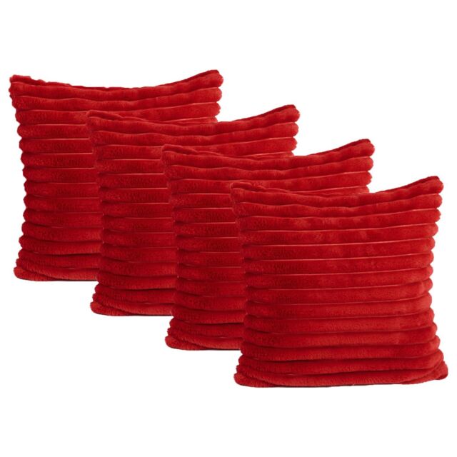 OHS 2 x Faux Fur Thick Rib Filled Cushion Covers in Red - Size: 45 cm x 45 cm - image 1