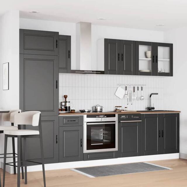 Berkfield Home Elegant 8 Piece Kitchen Cabinet Set Kalmar Black Engineered Wood - image 1