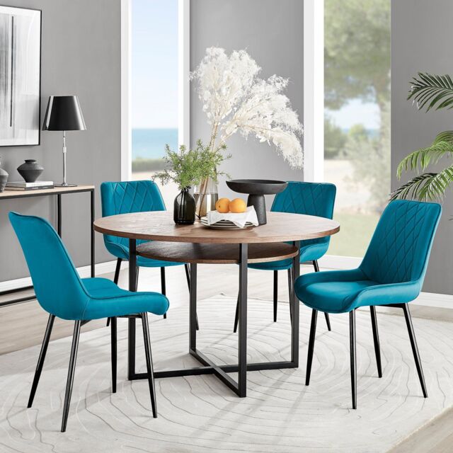 FurnitureboxUK Adley Brown Wood Storage Dining Table & 4 Pesaro Black Leg Chairs in Blue - image 1