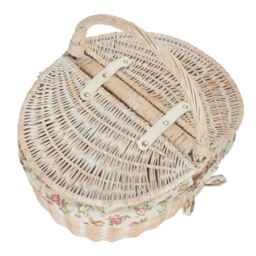 Red Hamper Wicker White Wash Finish Oval lined Picnic Basket - thumbnail 2