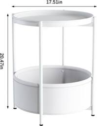 Huhote Round Side Table Fabric Basket End Table for Small Space 2 Tiers in White - thumbnail 8