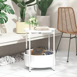 Huhote Round Side Table Fabric Basket End Table for Small Space 2 Tiers in White - thumbnail 5