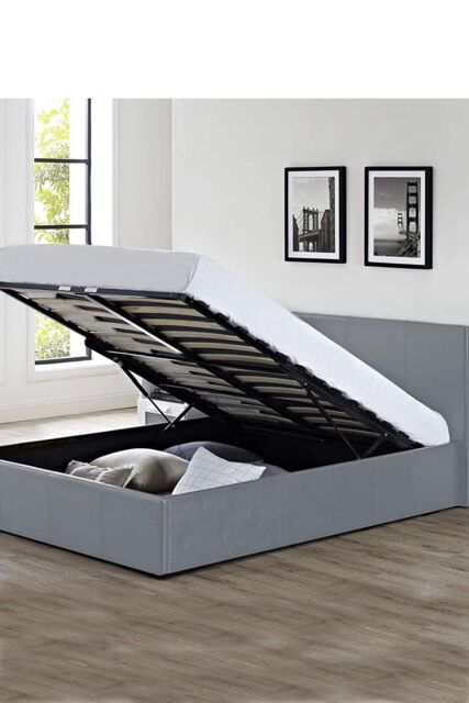 Modernique Faux Leather Ottoman Storage Bed, End Gas Lift Up Beds in Grey - Size: Small Double - image 1