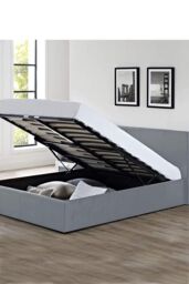 Modernique Faux Leather Ottoman Storage Bed, End Gas Lift Up Beds in Grey - Size: Small Double - thumbnail 1