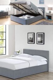 Modernique Faux Leather Ottoman Storage Bed, End Gas Lift Up Beds in Grey - Size: Small Double - thumbnail 2