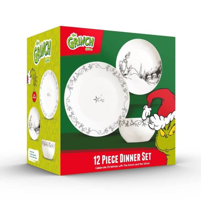 The Grinch 12PC Porcelain Dinner Set Plates Bowl Christmas Dinnerware in White - Size: 12 Pack - image 1