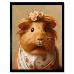 "Artery8 Wall Art Print Cute Dressed Up Guinea Pig Girls Bedroom Artwork Art Framed in Black - Size: W12"" x H16""" - thumbnail 1