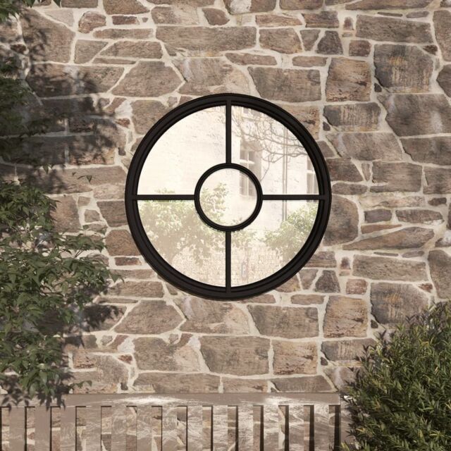Berkfield Home Garden Mirror Black 60x4 cm Iron Round for Outdoor Use - image 1