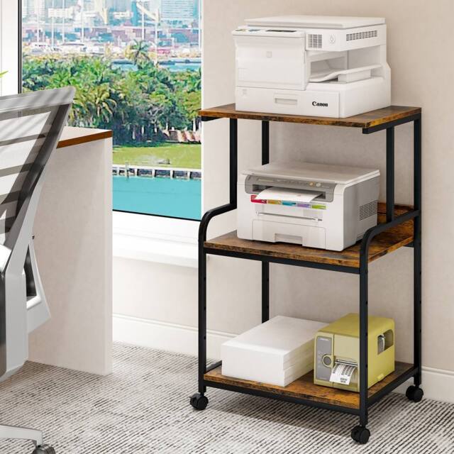 Huhote Versatile 3-Tier Printer Stand with Storage Rolling Printer Cart in Brown - image 1