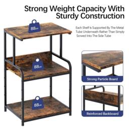 Huhote Versatile 3-Tier Printer Stand with Storage Rolling Printer Cart in Brown - thumbnail 6