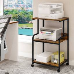 Huhote Versatile 3-Tier Printer Stand with Storage Rolling Printer Cart in Brown