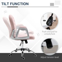 VINSETTO Office Chair Luxury Velour Diamond Tufted Padded Ergonomic 360° Swivel in Pink - thumbnail 6