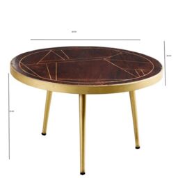 Indian Hub Dark Gold Round Coffee Table - Solid Mango Wood - L80 x W80 x H45 cm in Brown - thumbnail 2
