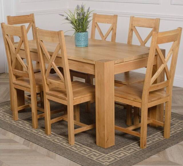 Thats Furniture Kuba 150 x 85 cm Chunky Medium Oak Dining Table & 6 Berkeley Chairs in Brown - image 1