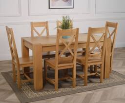 Thats Furniture Kuba 150 x 85 cm Chunky Medium Oak Dining Table & 6 Berkeley Chairs in Brown - thumbnail 3