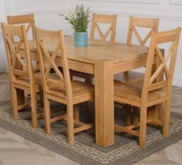Thats Furniture Kuba 150 x 85 cm Chunky Medium Oak Dining Table & 6 Berkeley Chairs in Brown - thumbnail 1